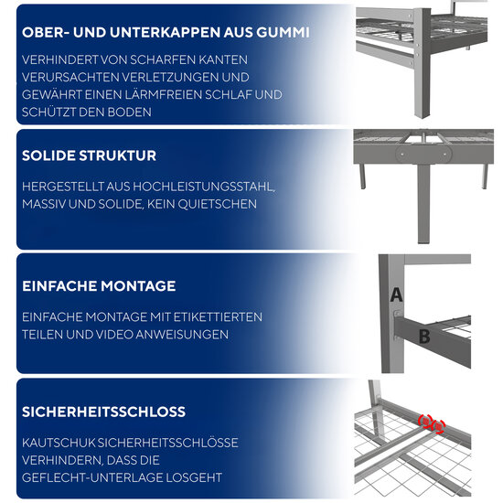 AirSleeperz®  metalen bedframe Job Grey 140x200 cm - 2 persoons