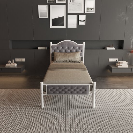 AirSleeperz®  metalen bedframe Teun White/Grey 90x200 cm - 1 persoons