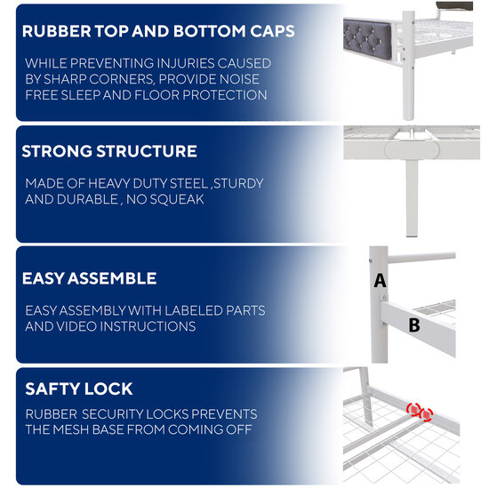 AirSleeperz®  metalen bedframe Teun White/Grey 90x200 cm - 1 persoons