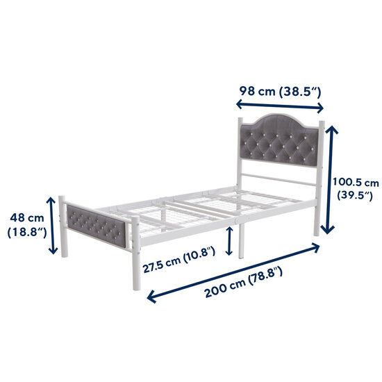 AirSleeperz®  metalen bedframe Teun White/Grey 90x200 cm - 1 persoons