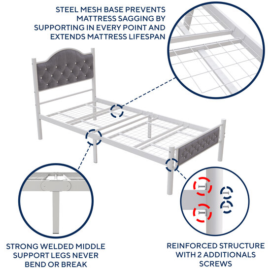 AirSleeperz®  metalen bedframe Teun White/Grey 90x200 cm - 1 persoons