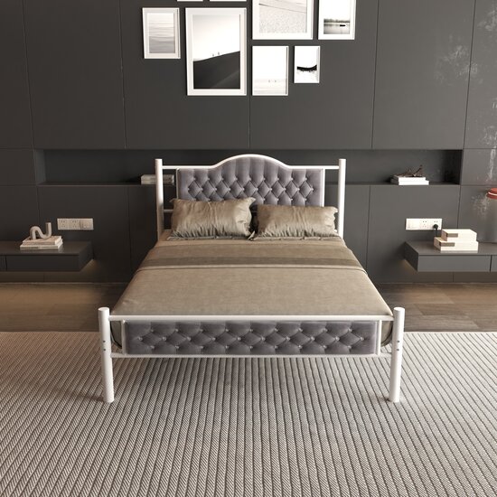 AirSleeperz®  metalen bedframe Teun White/Grey 140x200 cm - 2 persoons