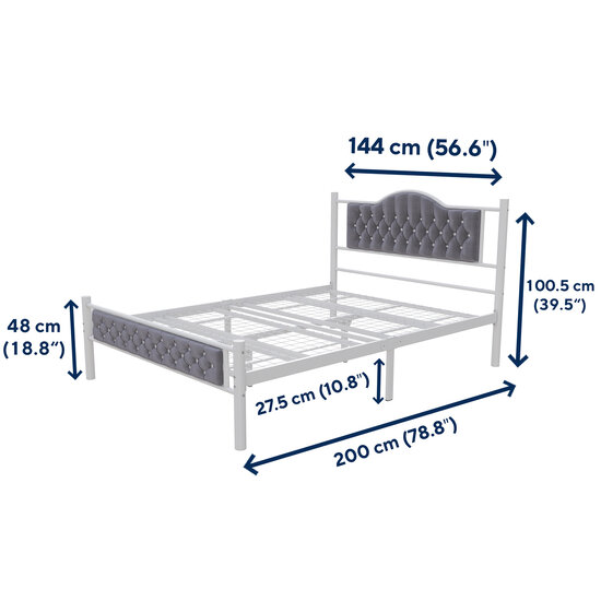 AirSleeperz®  metalen bedframe Teun White/Grey 140x200 cm - 2 persoons