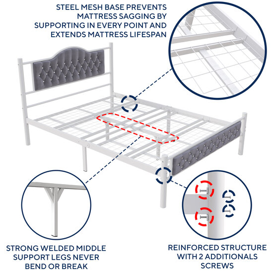 AirSleeperz®  metalen bedframe Teun White/Grey 140x200 cm - 2 persoons