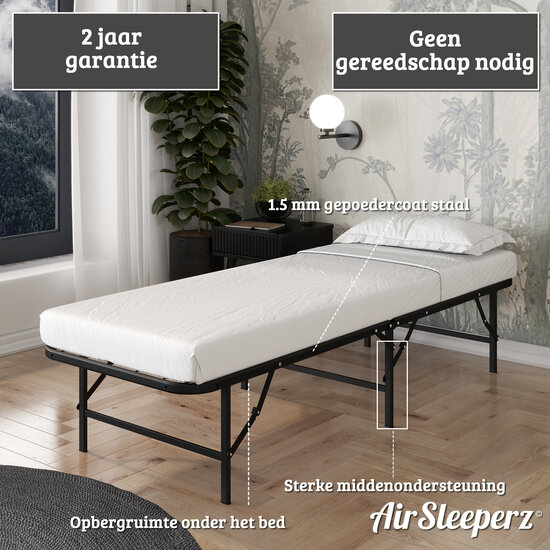 AirSleeperz®  opvouwbaar bed Joost Basic Black 90x200 cm - 1 persoons