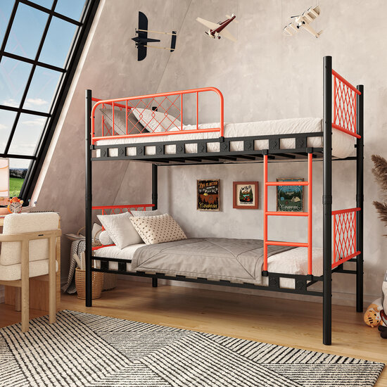 AirSleeperz®  metalen stapelbed Levi Black/Orange 90x200x175 cm
