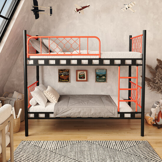 AirSleeperz®  metalen stapelbed Levi Black/Orange 90x200x175 cm