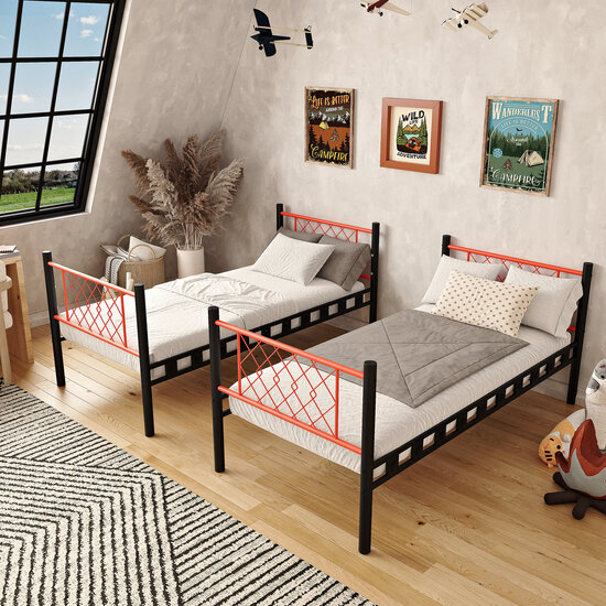 AirSleeperz®  metalen stapelbed Levi Black/Orange 90x200x175 cm