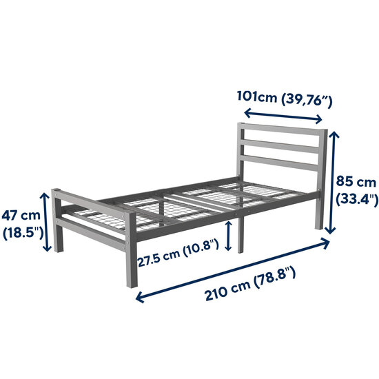 AirSleeperz®  metalen bedframe Job Grey 90x200 cm - 1 persoons