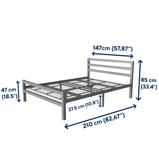 AirSleeperz®  metalen bedframe Job Grey 140x200 cm - 2 persoons