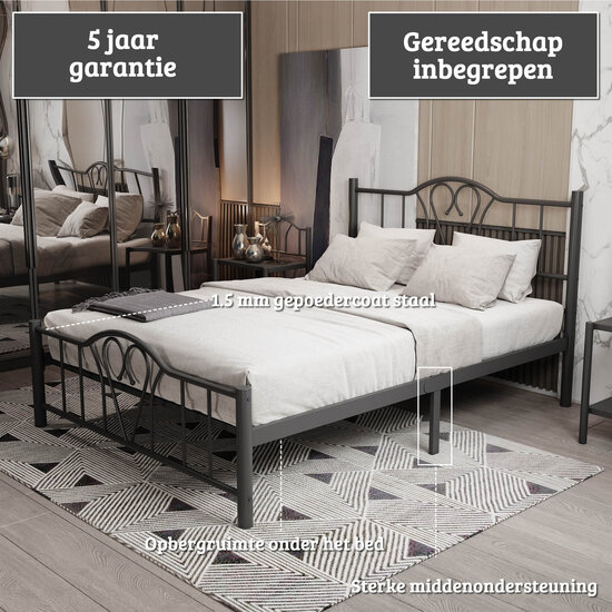 AirSleeperz®  metalen bedframe Eva Black 140x200 cm - 2 persoons