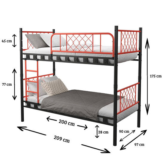 AirSleeperz®  metalen stapelbed Levi Black/Orange 90x200x175 cm