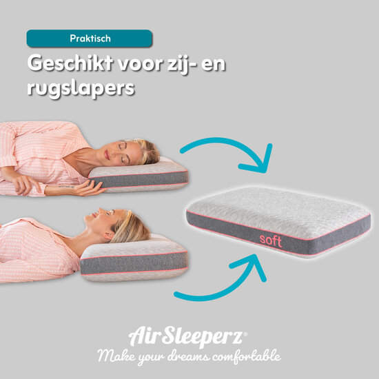 AirSleeperz® SoftLife Memory Foam Zacht Hoofdkussen 60x40 cm