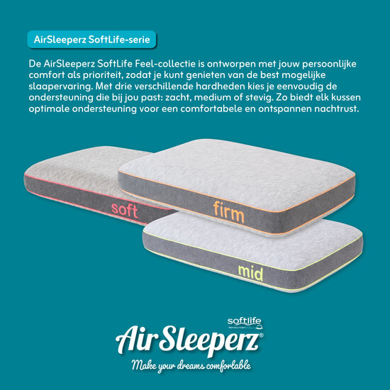 AirSleeperz® SoftLife Memory Foam Stevig Hoofdkussen 60x40 cm
