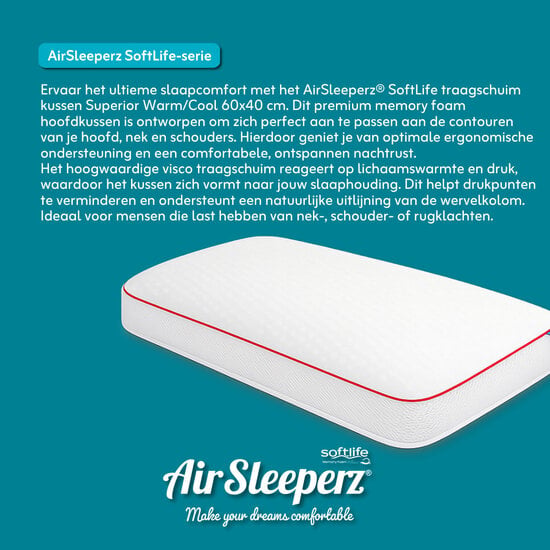 AirSleeperz®  traagschuim kussen Superior Warm/Cool 60x40 cm