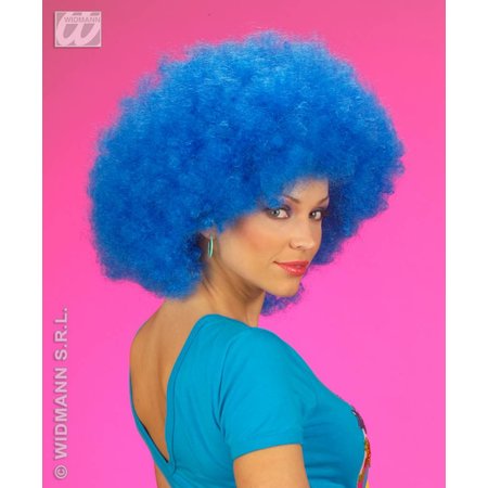 Pruik Afro blauw extra krul elite