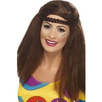 Hippie chick afro pruik bruin