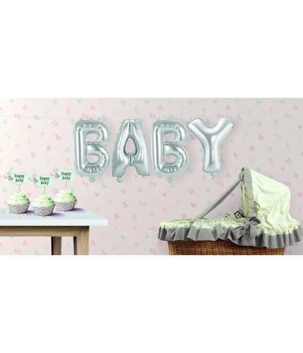 Set zilveren folie ballonnen 'Baby'