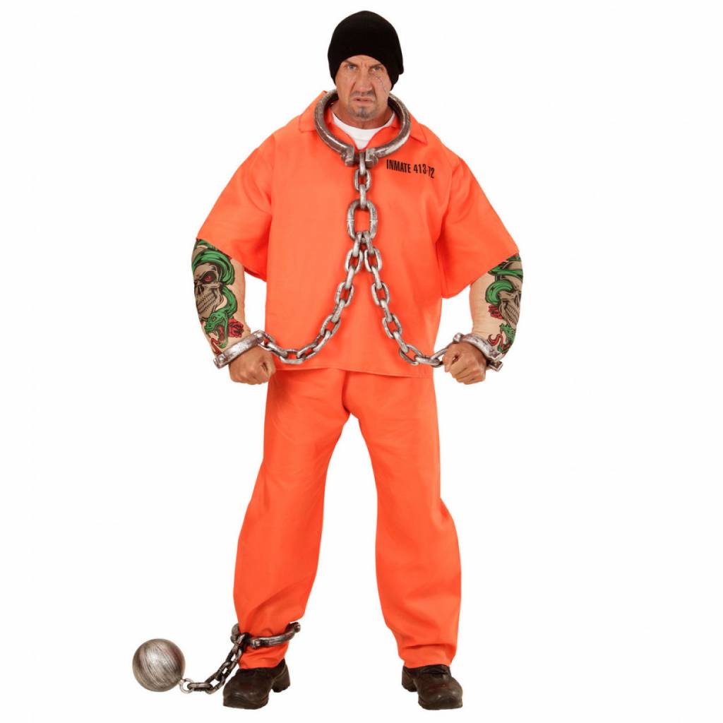 Oranje gevangenis kostuum met tattoo's - Feestbazaar.nl