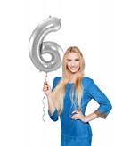 Zilveren Folieballon Cijfer 6 - 86 cm