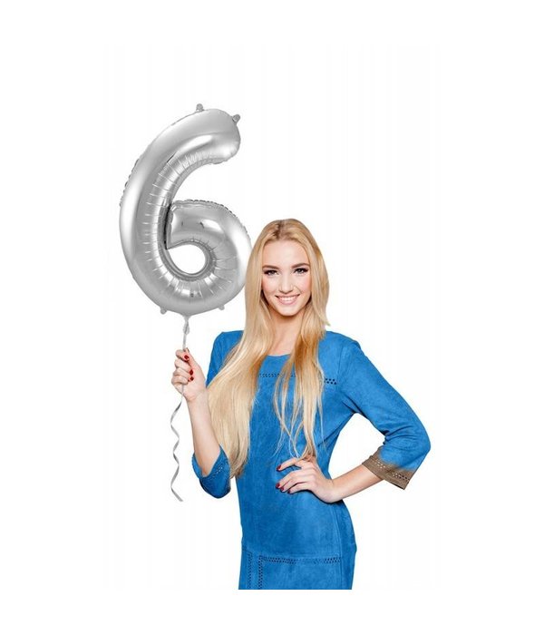 Zilveren Folieballon Cijfer 6 - 86 cm
