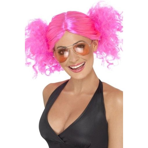80's pruik staartjes pink