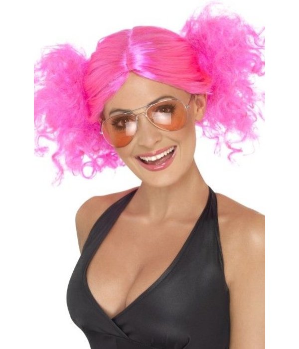 80's pruik staartjes pink