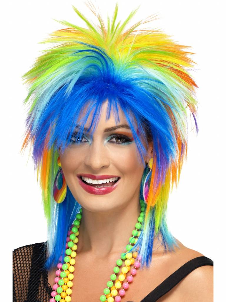 80´s Rainbow punk pruik afbeelding
