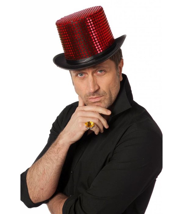 Hoge hoed pailletten stof rood