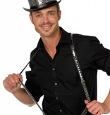 Hoge hoed paillettenstof zilver