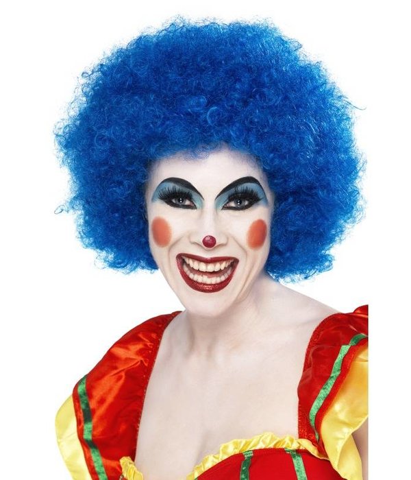 Pruik Afro Clown blauw
