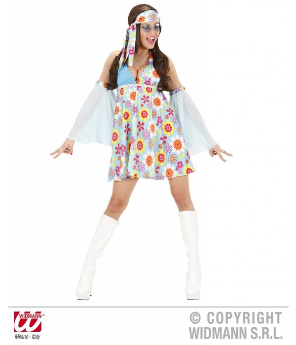 jaren 70 kostuum vrouw lichtblauw