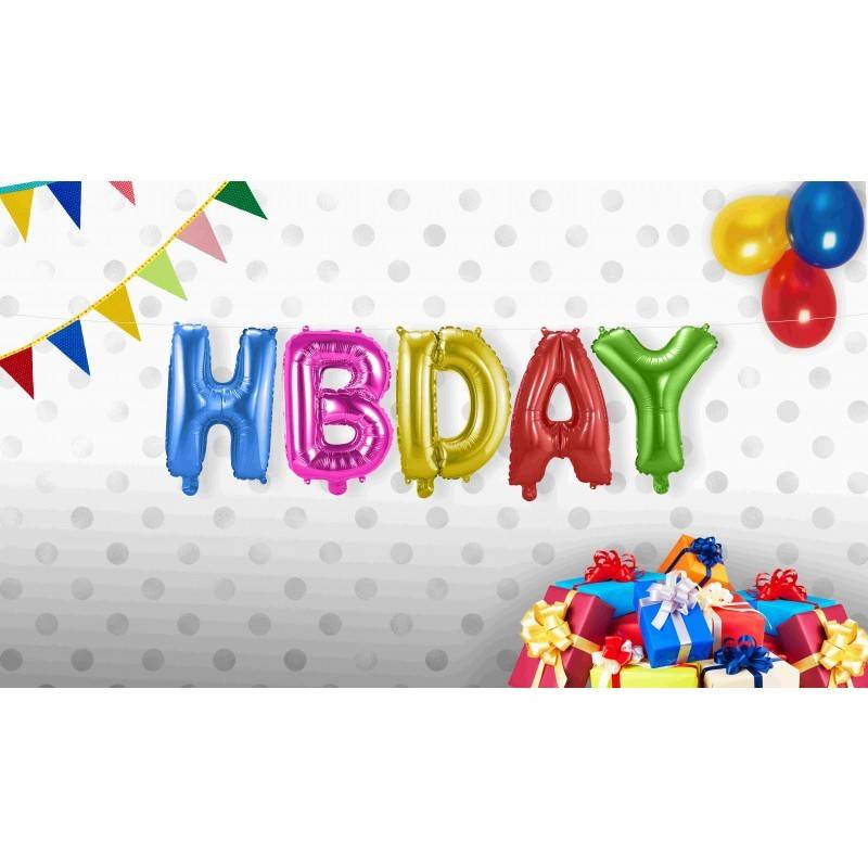 Set folie ballonnen &apos;HBDAY&apos; afbeelding