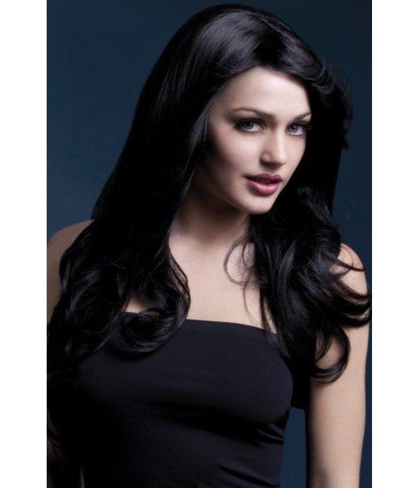 Professionele pruik lang zwart Nicole