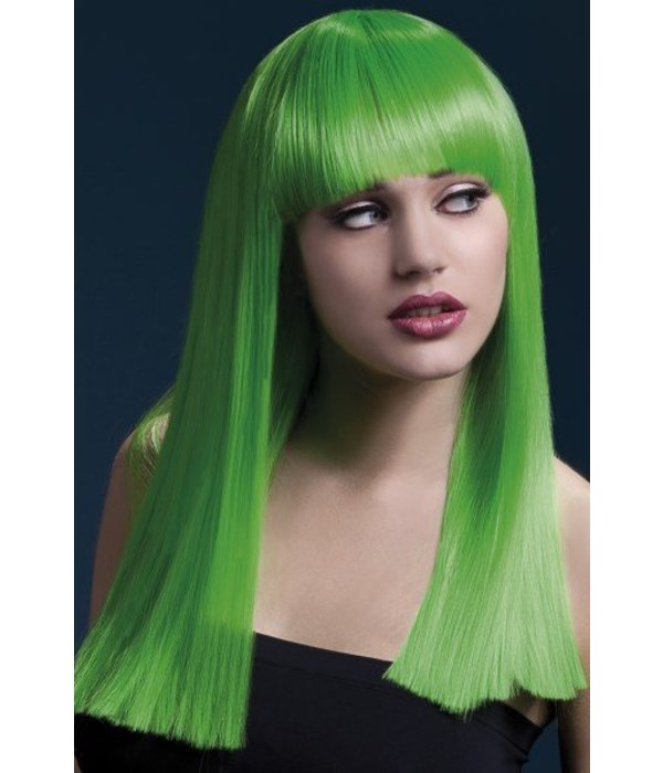 Professionele pruik lang neon groen Alexia