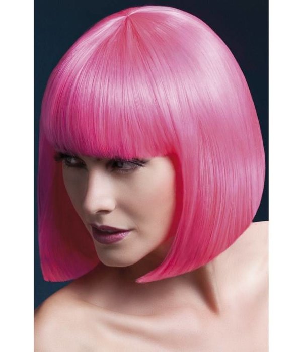 Professionele pruik kort neon pink