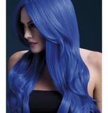 Professionele pruik lang neon blauw