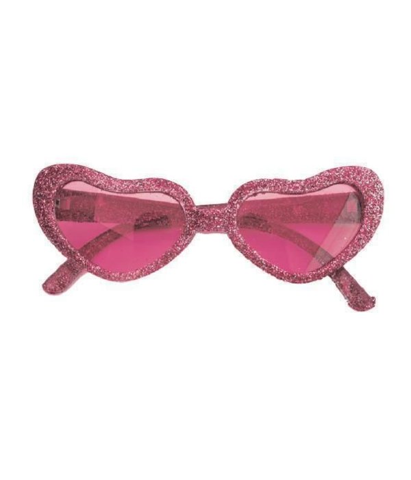 Hartjesbril glitter roze