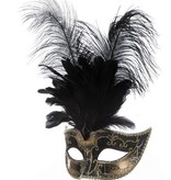 Venetiaanse masker grote veren muzieknoot zwart