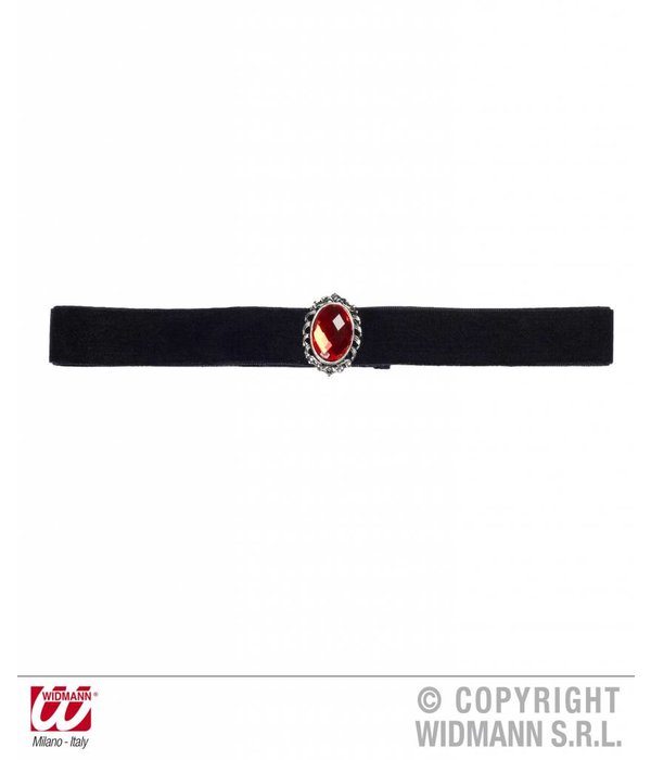 Nekband fluweel zwart met rode steen