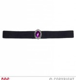 Nekband fluweel zwart met paarse steen