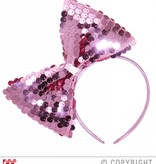 Hoofdband met paillettenstrik roze