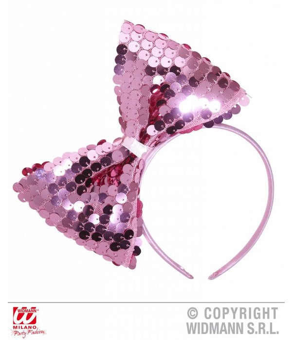 Hoofdband met paillettenstrik roze