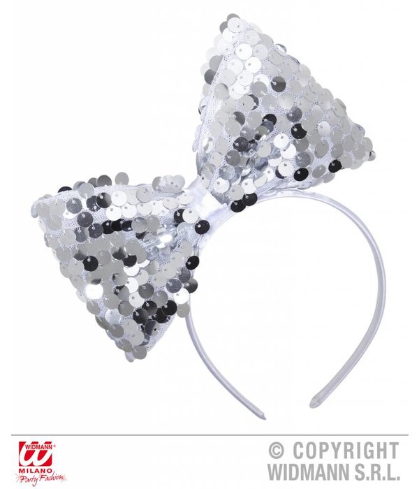 Hoofdband met paillettenstrik zilver