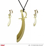 Ketting zwaard en oorringen goud