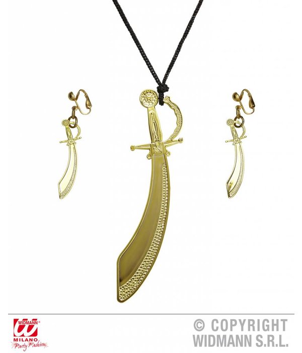 Ketting zwaard en oorringen goud