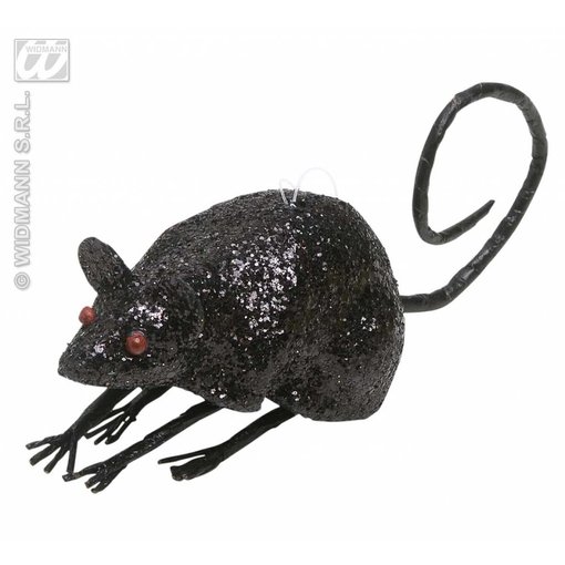 Glitter muis zwart 8,5cm