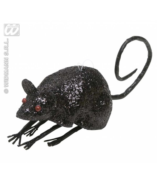 Glitter muis zwart 8,5cm