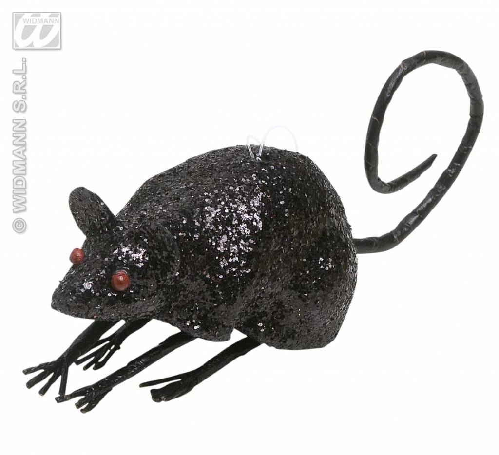 Glitter muis zwart 8,5cm
