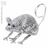 Glitter muis zilver 8,5cm